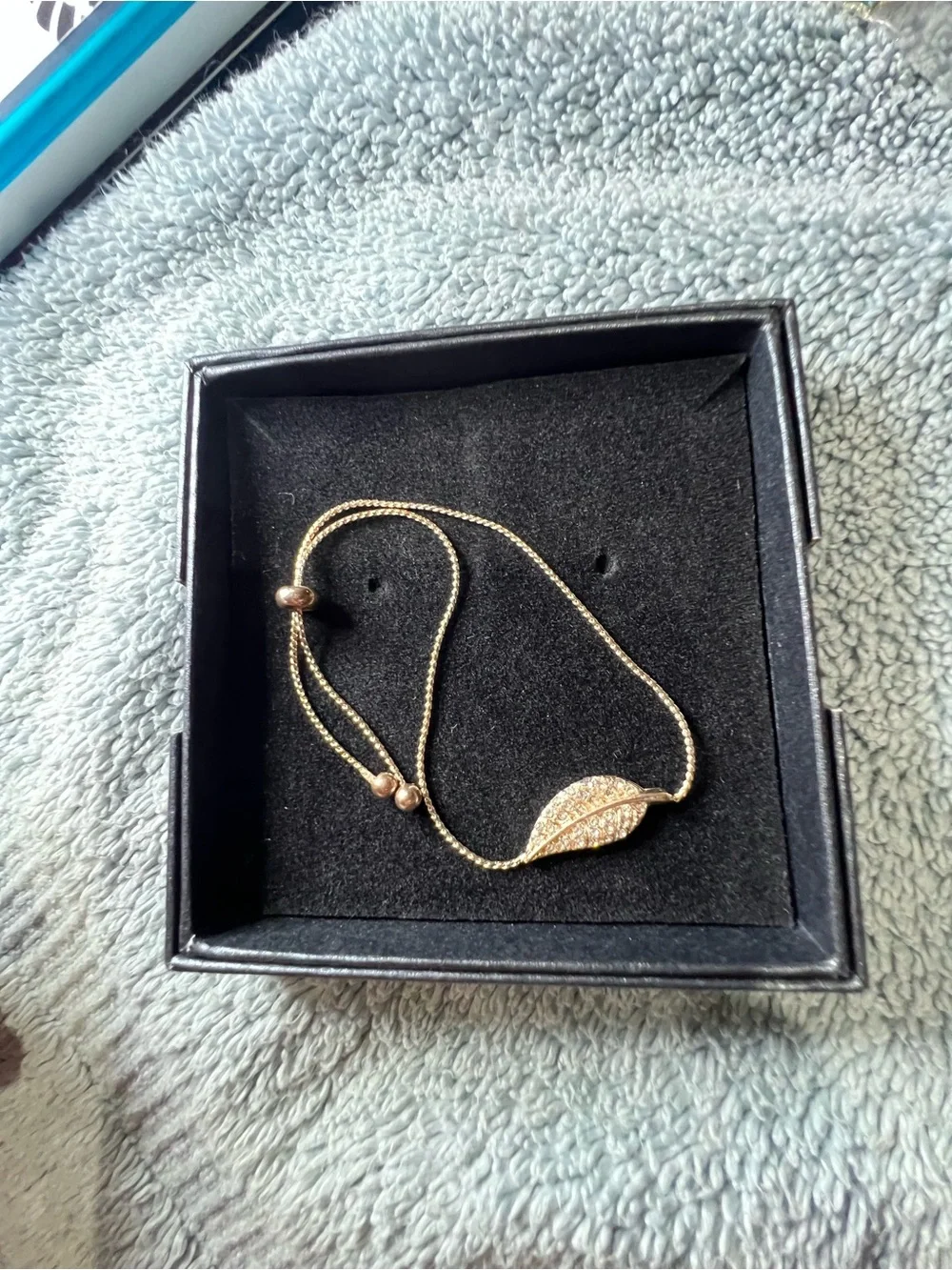 Delicate Rose Gold Leaf Slider Bracelet